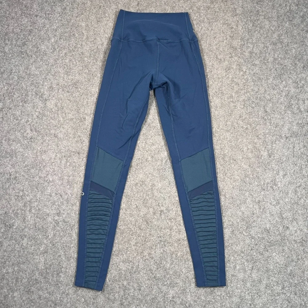 Alo Yoga Midnight Navy Blue Moto Motorcycle 7/8 Ankle Cropped Leggings Women XS